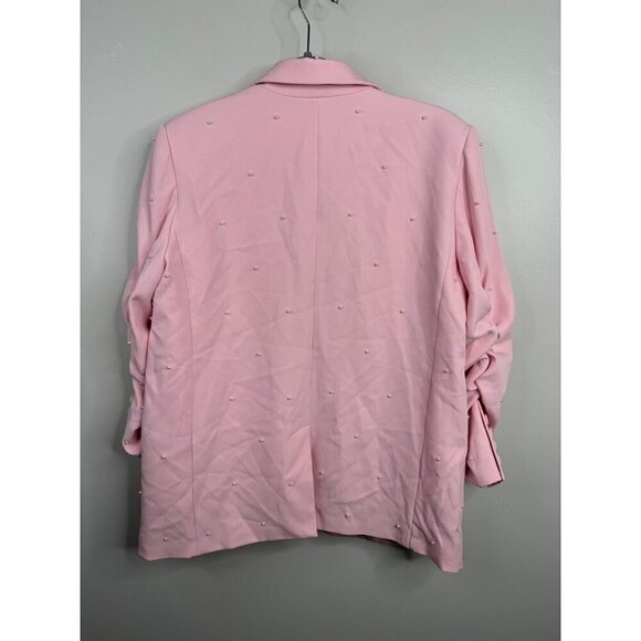 Generation Love Nadia Pearl Blazer Jacket Ruched Sleeves Pastel Pink Size XL NWT - Picture 4 of 6